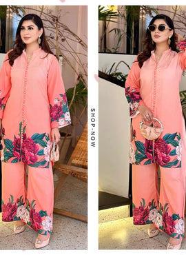 *** Silk Digital Front & Back Floral Print Co Ord Set 2PCs ***