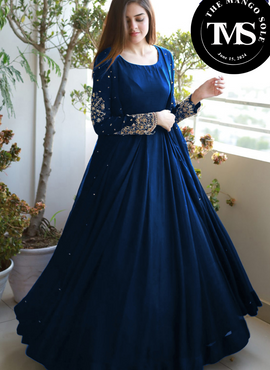 * Full Embroidered With Front And Back Pearls Attached Chiffon Gown With Long Maxi Silk Trouser 3Piece *