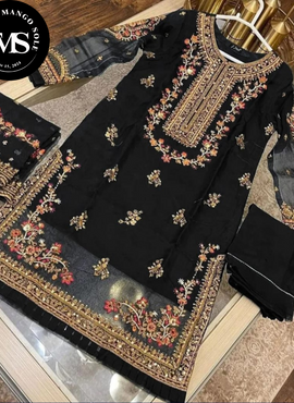 Organza Stuff Handwork Nag Stone Pearls Heavy Work Shirt With Embroidery Dupatta Suit