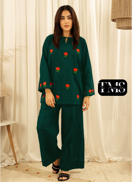 Embroidered 2pc Stuff Linen Suit