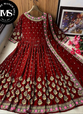 Chiffon Stuff Neck, Sleeves Border Embroidery Maxi With embroidery Dupatta Suit !!