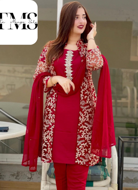 * Front Fully Embroidered Gown With Emb Inner, Plain Dupatta Trouser 4Piece *