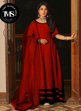** Neck Sleeves Embroidered with Ribbon Long Kalli Maxi and Embroidered Dupatta with Pearls Attached 3PCs **