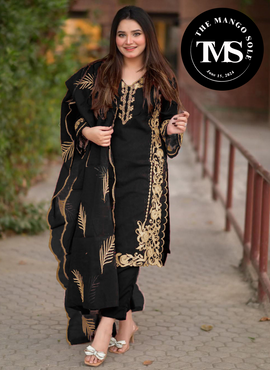 **Organza Leaves design Embroidered Dupatta Neck Border Daman Embroidery On Shirt With Trouser 3Pcs **