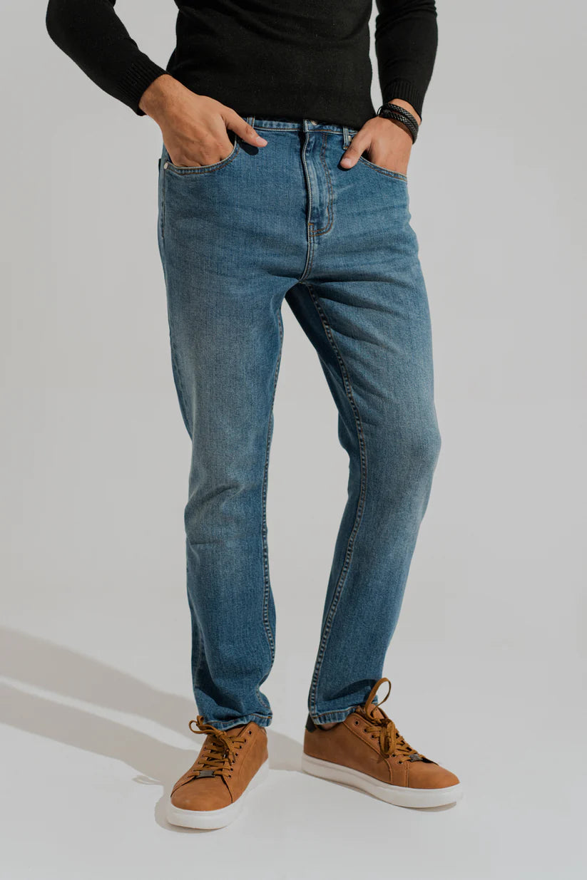 TMS Blue Mid Washed Slim Fit Denim Jeans