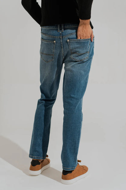 TMS Blue Mid Washed Slim Fit Denim Jeans