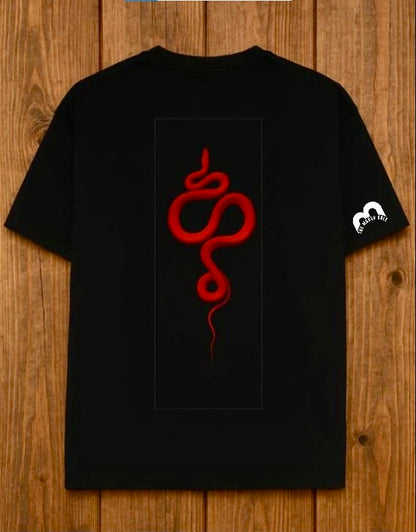TMS Crimson Serpent Drop Shoulder Tee - Pitch Black