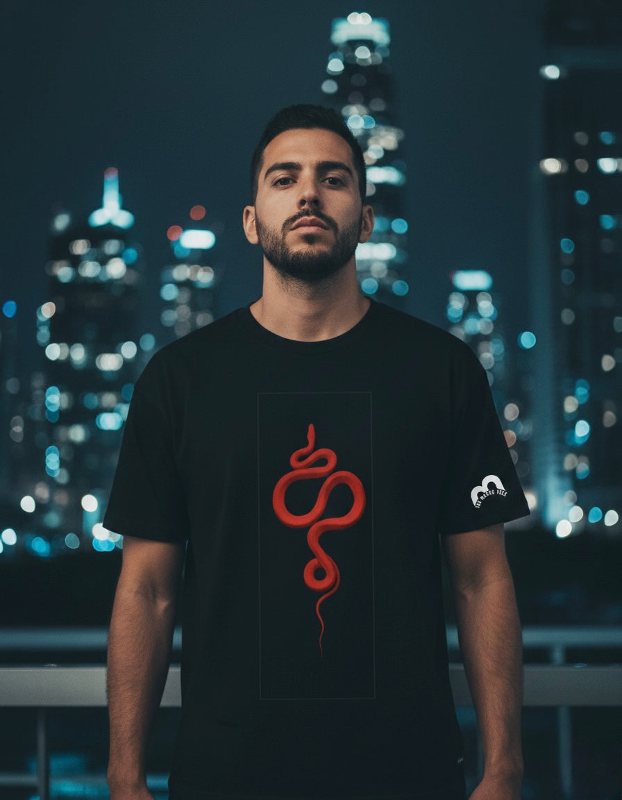 TMS Crimson Serpent Drop Shoulder Tee - Pitch Black