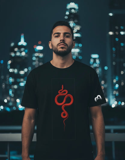 TMS Crimson Serpent Drop Shoulder Tee - Pitch Black