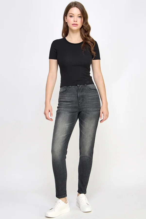 High-Rise Washed Charcoal Skinny Jeans