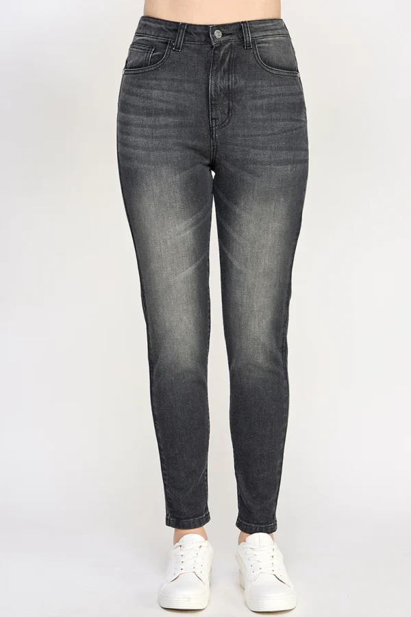 High-Rise Washed Charcoal Skinny Jeans