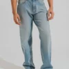 Blue Mid Washed Straight Fit Denim Jeans