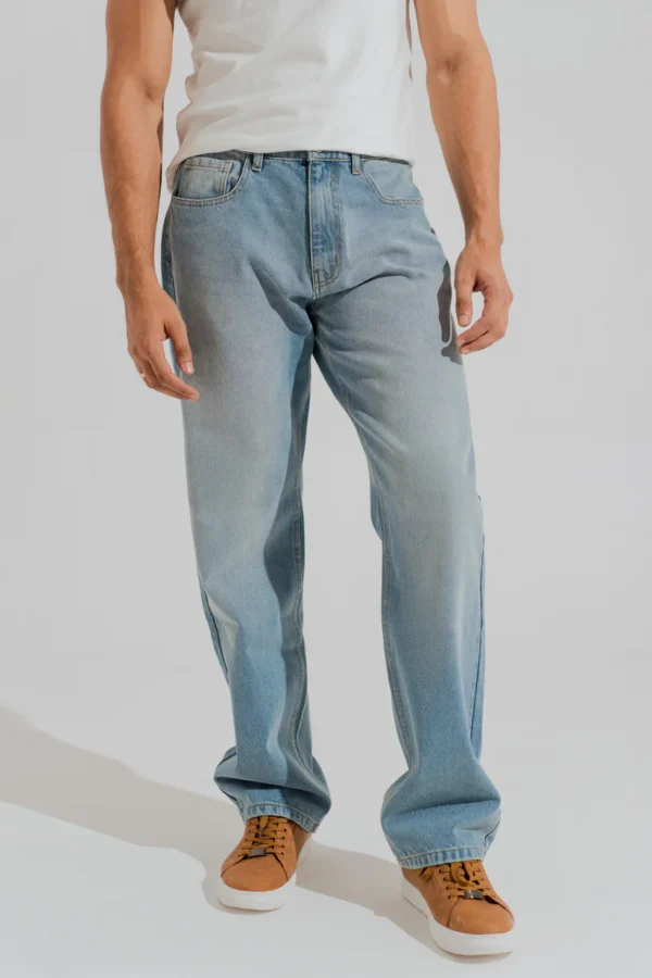 Blue Mid Washed Straight Fit Denim Jeans